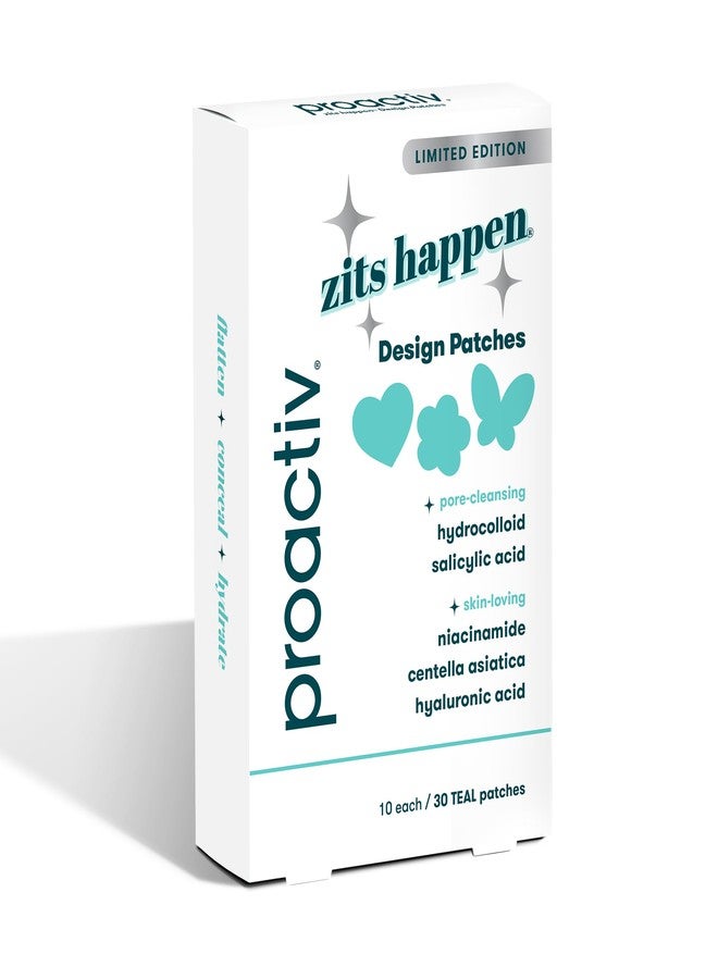 Proactiv Zits Happen Design Acne Patches, Hydrocolloid Spot Treatment with Salicylic Acid, Heart, Flower & Butterfly Shapes, Dermatologist-Developed, 30-Count - Image 1